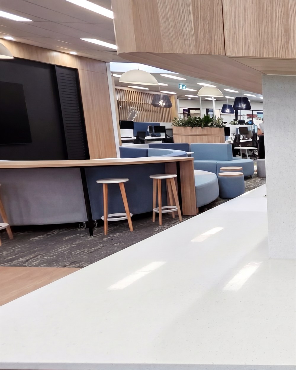 White stone counter in a Newcastle office kitchenette